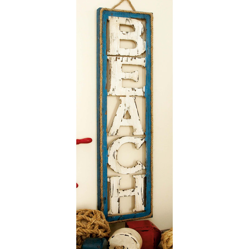 Belmont Wooden Beach Sign Wall Decor with Rope Hanger