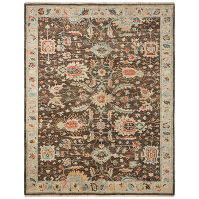 Hand Knotted Wool Oriental Area Rug in Brown