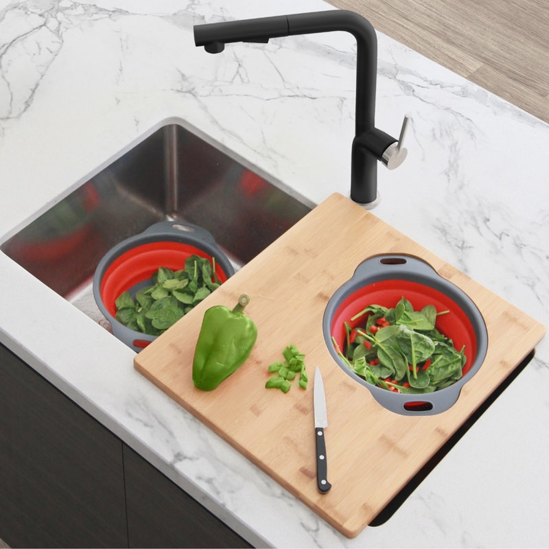 Azuni 18-inch Bamboo Cutting Board with Silicone Colander and Bowl Set