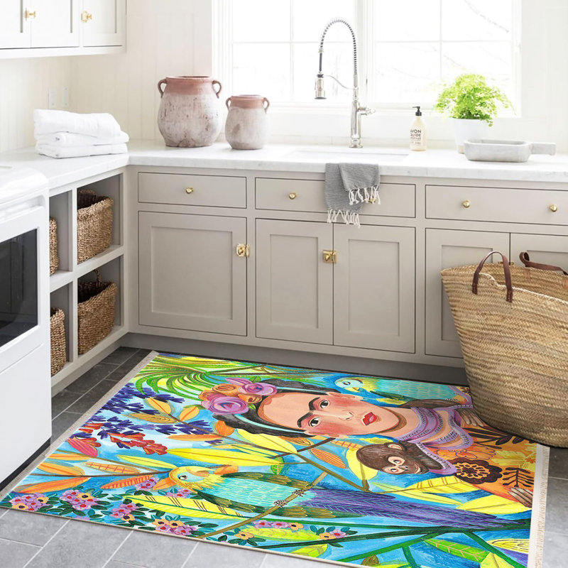 Tapis multicolore à motif de perroquet tropical, de singe et de silhouette humaine Barcelona Collection