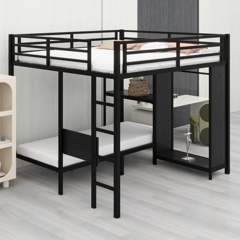 Structure de lit superposé avec garde-robe intégrée et bureau pliable