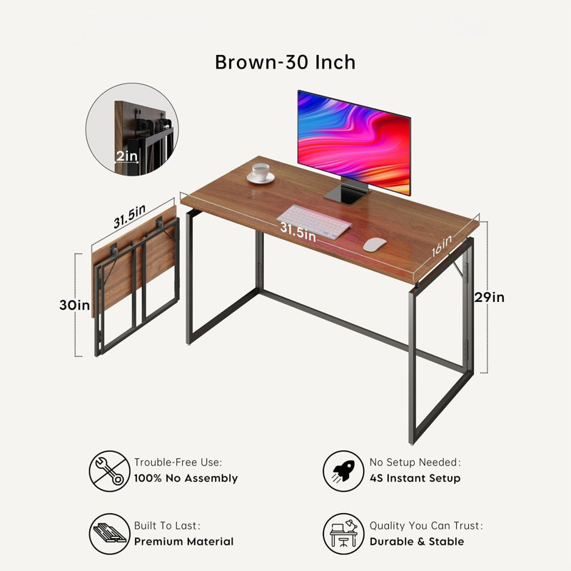 Folding Desk 30 Inch - No Assembly Small Foldable Desk For Small Space, Minimalist Space Saving Collapsible Compact Desk Portable Table For Craft, Writing, Study And Work