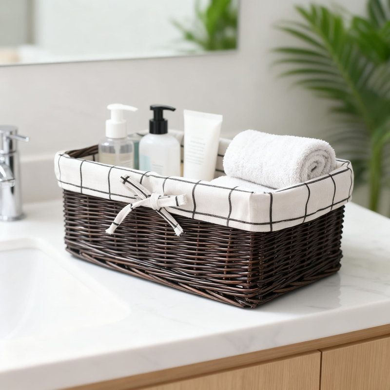 Handwoven Willow Storage Basket With Removable Fabric Liner For Home Organization, Books, Toys, And Decor