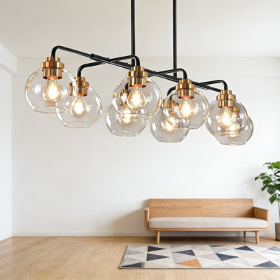 Lustre linéaire de 45 pouces avec 8 lumières, luminaire suspendu noir et doré à hauteur réglable pour salle à manger, îlot de cuisine et salon