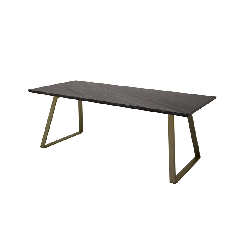 Mabel Rectangular Marble Top Dining Table, Brass/Black
