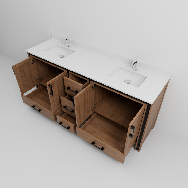 Ensemble de meuble-lavabo double en P 22 po avec dessus en marbre de culture et robinet, H 35,13 po x l 21,38 po x P 81 po