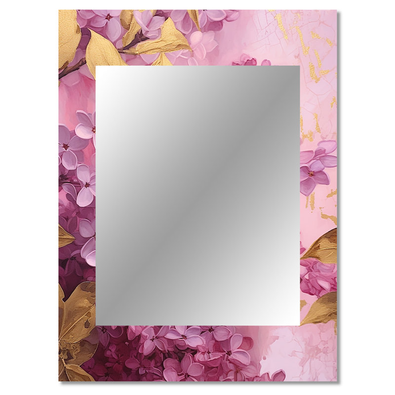 Pink Gold Lilacs Fragrants Blossum - Floral Unique Wall Mirror, Traditional Mirror, Printed Metal Art, 40" x 30"