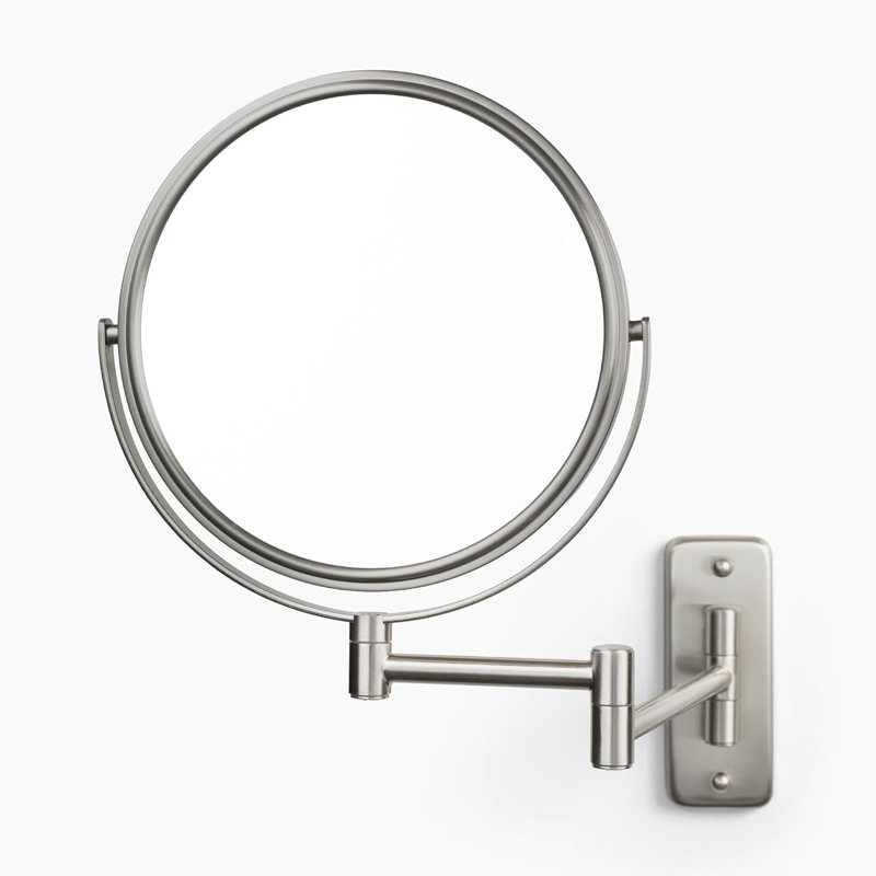 Wall-Mounted Bathroom Magnifying Makeup Mirror With 5X Magnification, 8-Inch Diameter, 360° Swivel & Extendable Arm, Nickel Finish