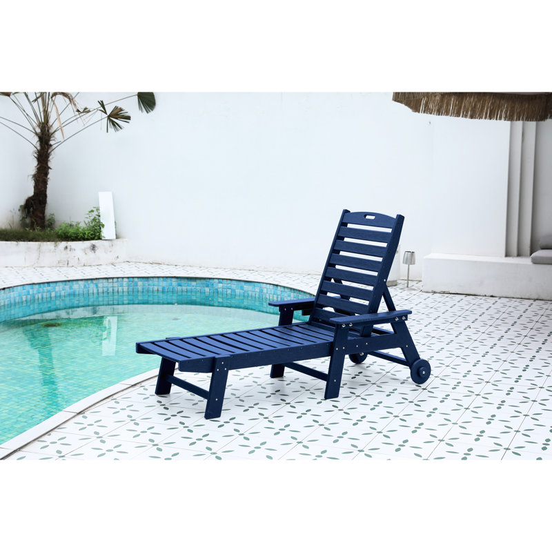 5 chaises d'extérieur, bleu marine avec porte-gobelet, roues pour piscine, terrasse, chaise de patio près de la piscine 5 positions réglables, bleu, support et