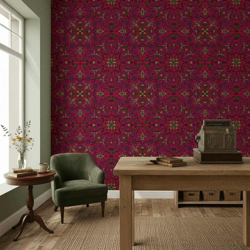 Papier peint géométrique à motif floral