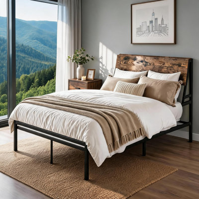 Base de lit plateforme en métal avec tête de lit et pied de lit pour grand lit - support silencieux durable, rangement sous le lit, mobilier de chambre à coucher moderne, assemblage facile, aucun sommier nécessaire