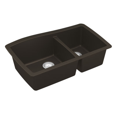 Karran Quartz Composite 33-1/2'' X 20-3/8'' 60/40 Double Bowl Undermount Kitchen Sink Kit -  QU-721-BR-PK1
