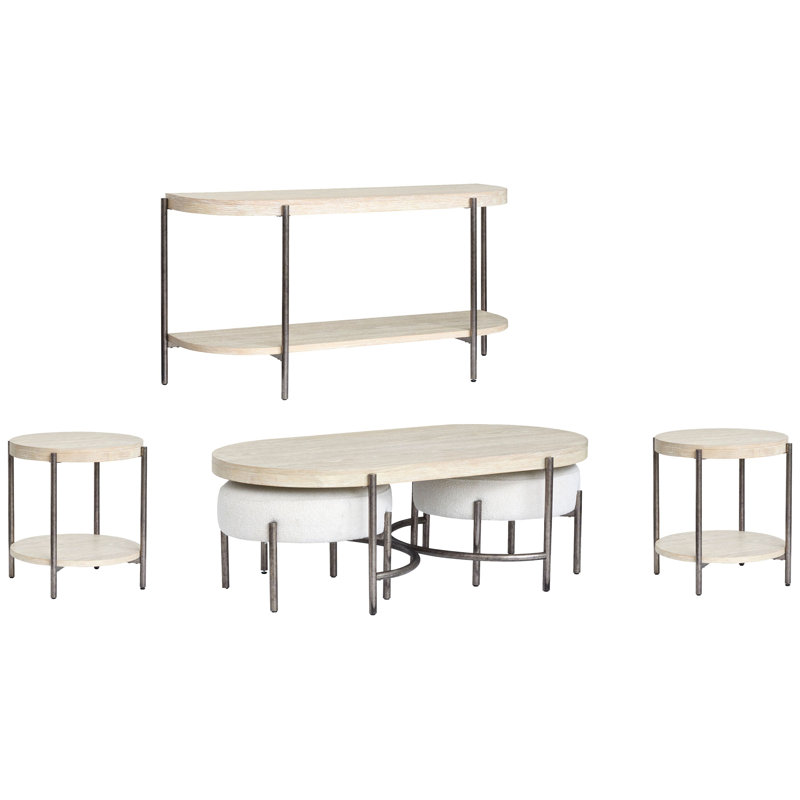 Table de cocktail ovale et 2 repose-pieds avec 2 tables de bout rondes Demilune