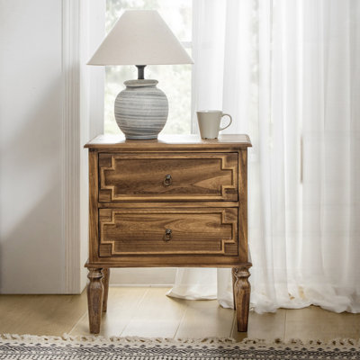 Timar Traditional 23.75''W Solid Wood 2-Drawer End Table with Charging Station