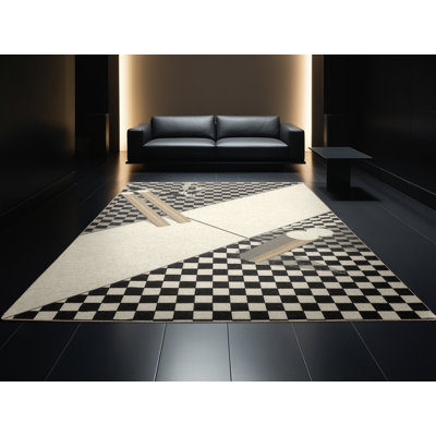 Tapis à carreaux moderne lavable à la machine Aguilar Cricket Wicket