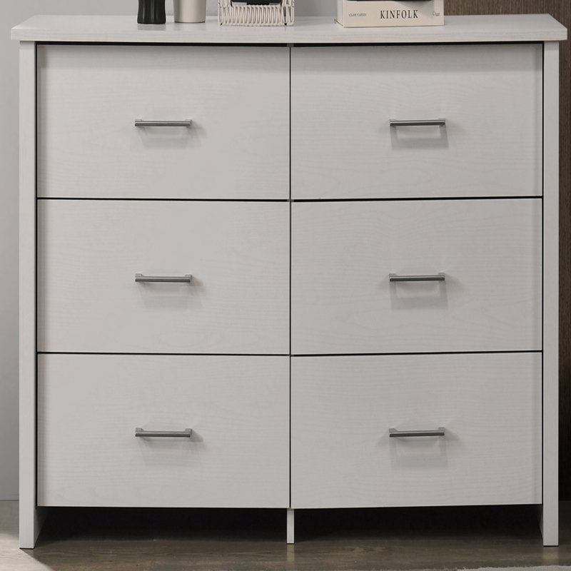 6-Drawer Dresser, 57"W  With Silver Handles, White