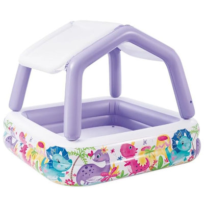 Intex: Sun Shade Pool - piscine gonflable carrée pour enfants de 52 po, auvent amovible, scène de dinosaure colorée, jeu d'eau dans la cour Splash-Wade, tout-petits - enfants de 2 ans et plus