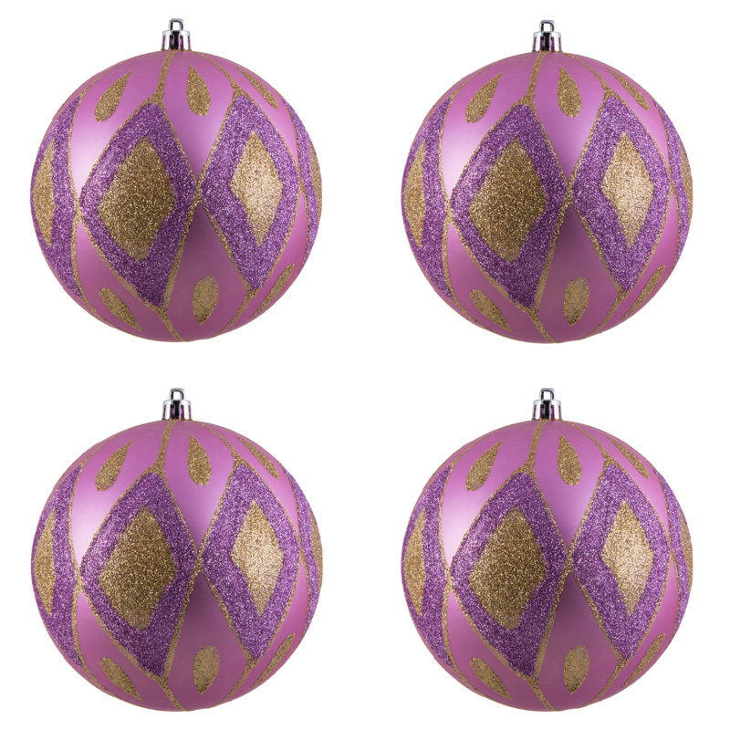 Ornement boule de diamant pailleté mat, Orchidée, H 4,75 po x l 4,75 po x P 4,75 po