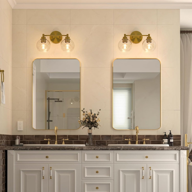 Luminaire de salle de bain 2 lumières avec abat-jour en verre sphérique, douilles E26, finition idéale pour la salle de bain, la chambre à coucher, le couloir et le salon
