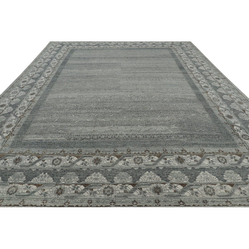 Rug & Kilim’S Khotan Style Rug In Gray And Brown With Floral Borders