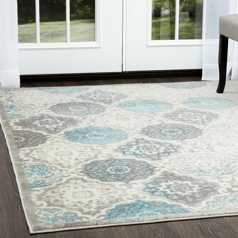 Tapis gris / bleu Kallie, Rectangle 9 pi 2 po x 12 pi 5 po