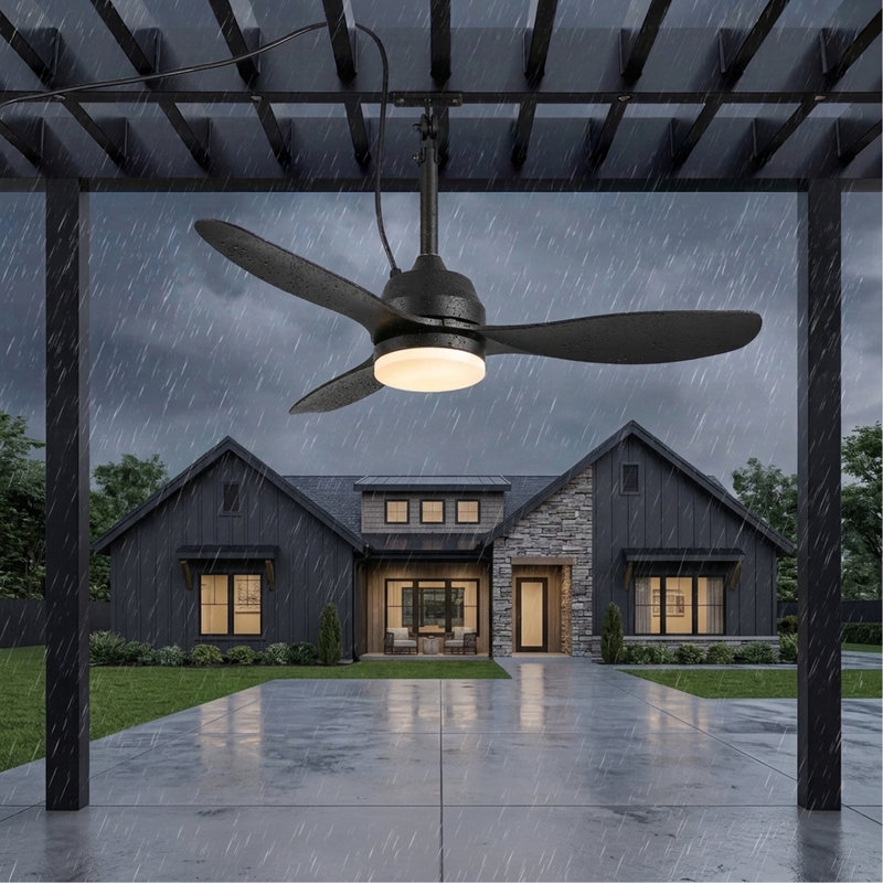  Ventilateur de plafond 42 po solaire et rechargeable imperméable avec lumière et télécommande pour patio, pavillon de jardin et pergola