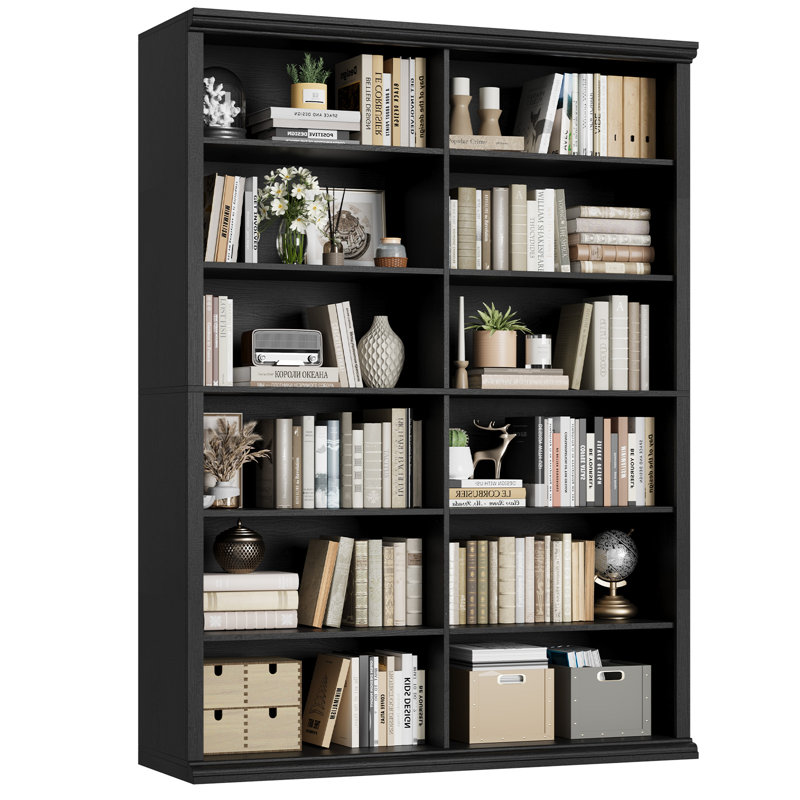 72" H x 47.2" W Wood Double 6-Tier Bookcase, Black