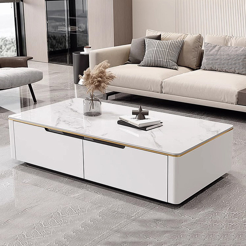 Modern Simple Rectangular Rock Slab Coffee Table, 14.96" H x 47.24" L x 23.62" W