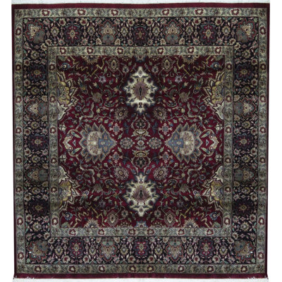 Tapis carré rouge et noir de haute qualité noué à la main