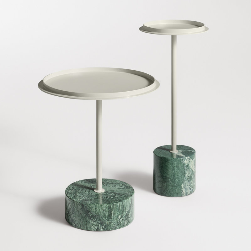 Chit Chat Marble Pedestal End Table, Putty, Green
