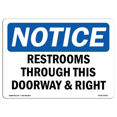 Restrooms Through This Doorway and Right Sign