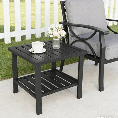 19 Inch Square Metal Outdoor Side Table with 2-Tier All-Weather Design, Perfect for Patio and Balcony Use