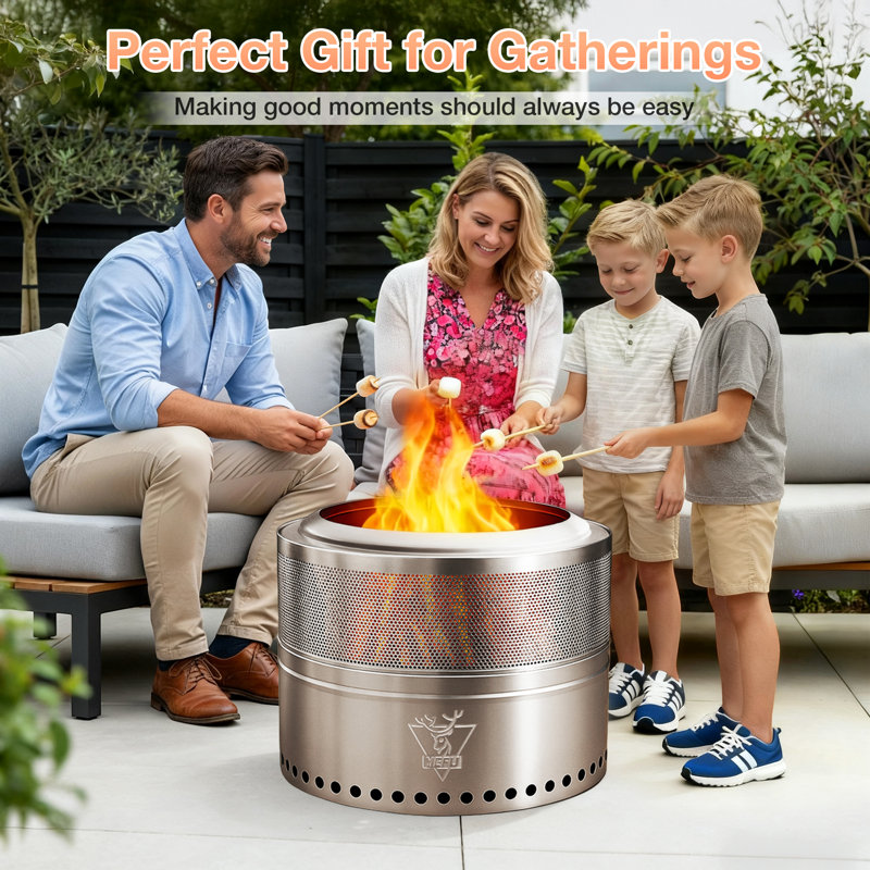 Fire Pit 18In Dia, Folding Smokeless Firepit, Wood Burning Stainless Steel Portable Outdoor Fireplace With Removable Ash Stand,Gloves,Fire Poker,Bonfire Fire Pits For Outside Camping,16.6 Lbs