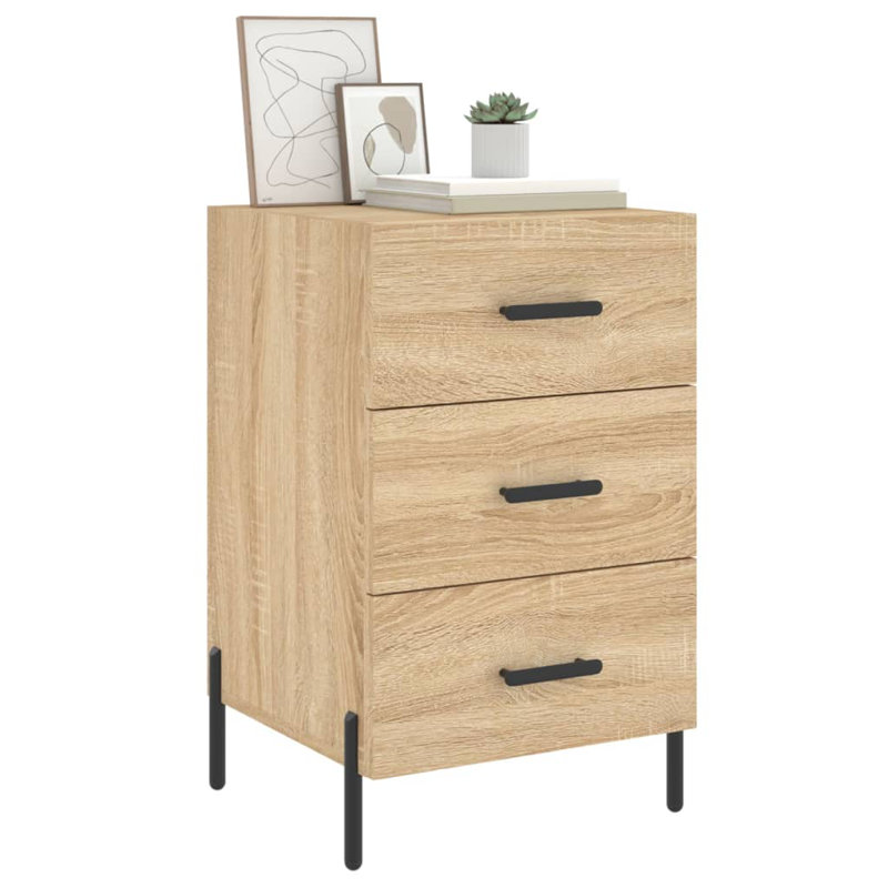 Mevsud 40cm W Iron Bedside Table, Sonoma Oak