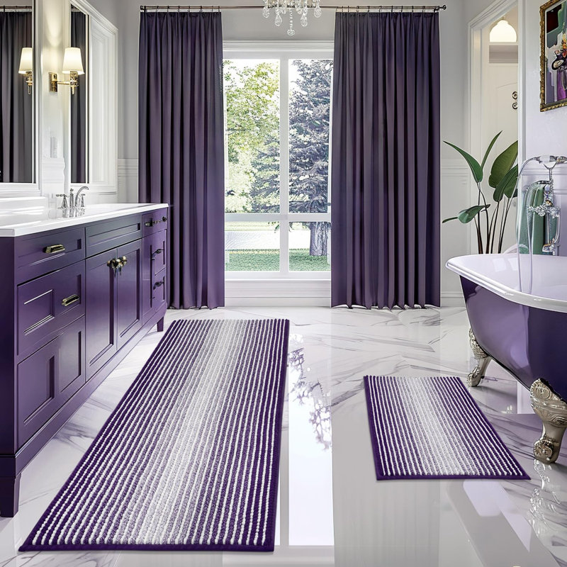 Soft Shaggy Absorbent Non-Slip Bath Mat, Mauve Wine, 24" x 70" Plus 20" x 32"