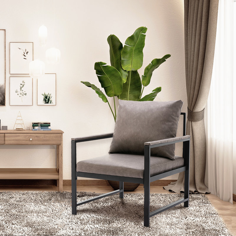 Faux Leather Armchair, Gray Faux Leather