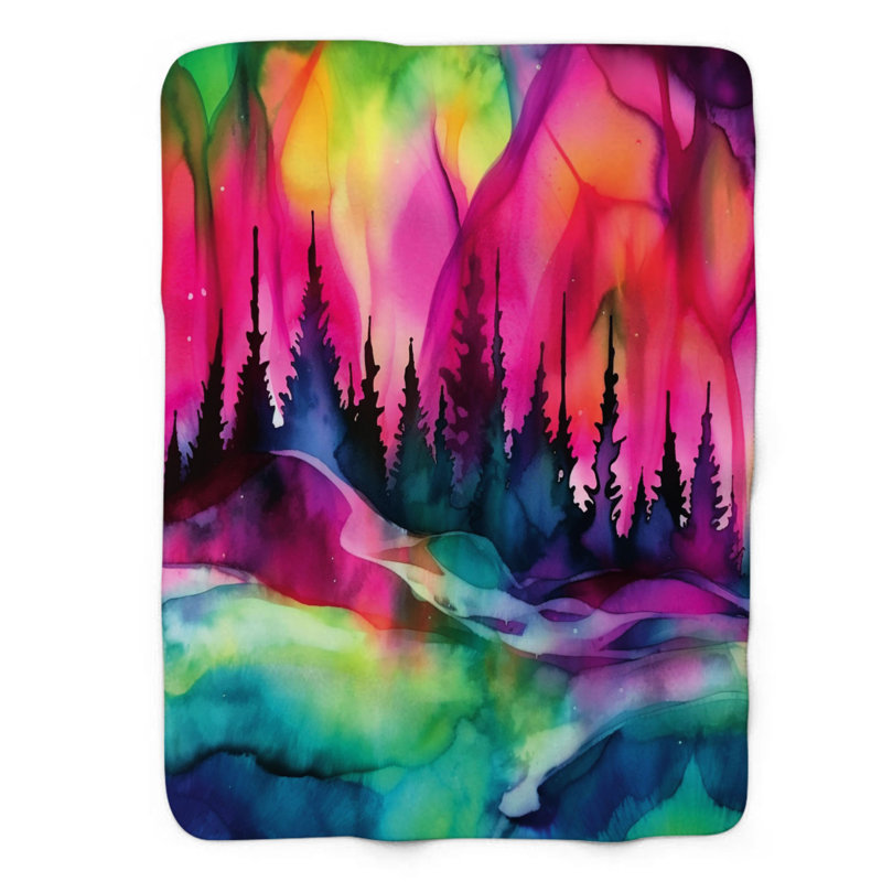 Northern Lights - Couverture sherpa de qualité supérieure 1 pièce, Lit simple