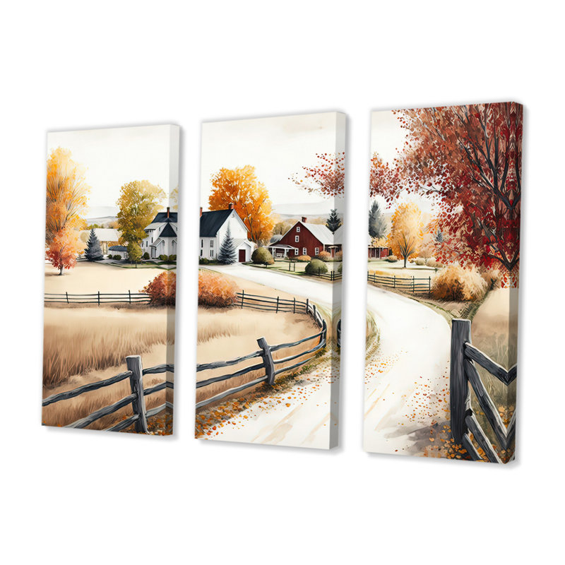 Chemin vers la grange III - ensemble d'art mural sur toile, H 28 po x l 36 po, Toile tendue