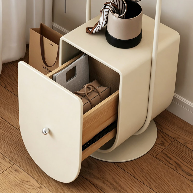 Portemanteau en métal avec armoire de rangement, Crème