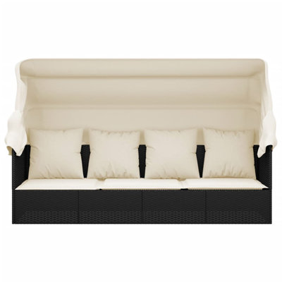 Patio Lounge Bed with Roof and Cushions Adjustable Day Bed Poly Rattan by Highland Dunes
