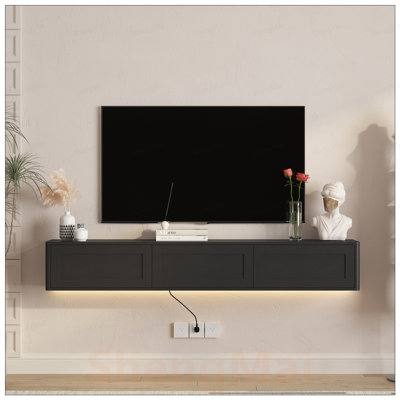 Meuble télé flottant avec lumières DEL, prises de courant et finition ultrabrillante pour les salons modernes