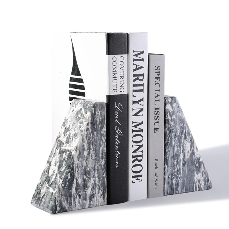 Natural Marble Bookends, Set Of 2, Afudik-Vein, 2.60" H x 4" W x 4.70" D, Gray