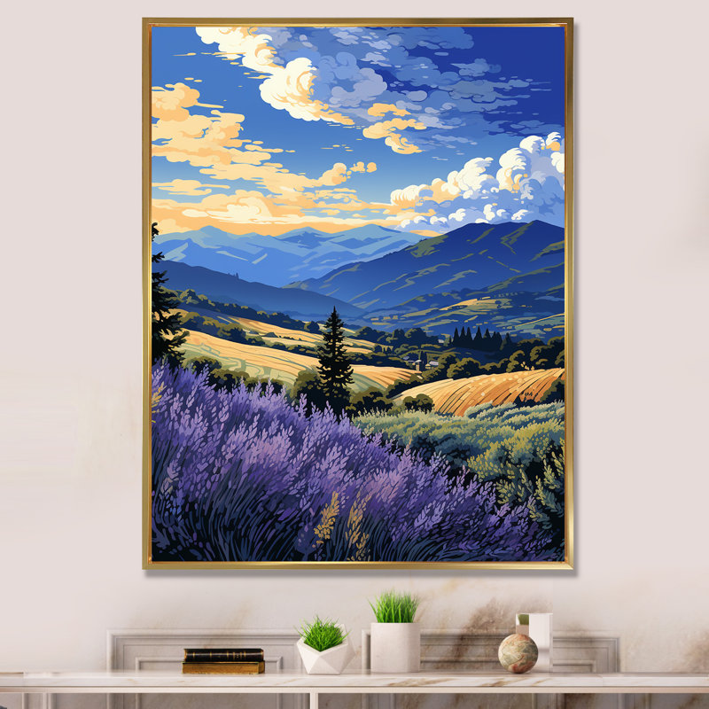 «Sweeping Fields Of Laverder Over Serene Sky», reproduction sur toile, H 32 po x l 24 po x P 1 po, Cadre flottant doré