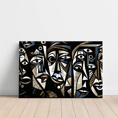 1Pc Framed Canvas Poster Print Abstract Face, Geometric Collage, Cubism Style Wall Art, Wall Decor, Perfect for Room Decor Living Room Bedroom Office