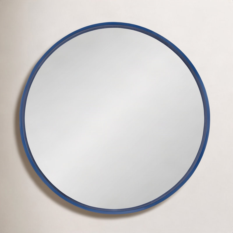 Arranjeet Modern Round Wall Mirror, 25.6" x 25.6", Navy Blue
