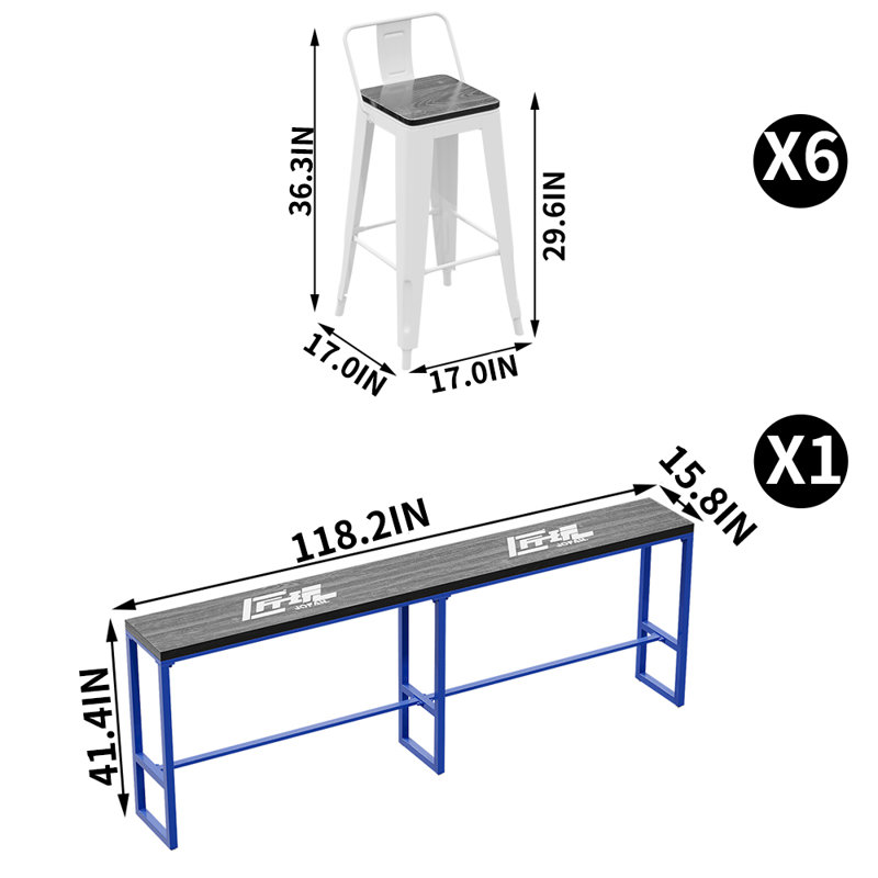 Ensemble de table haute et chaises style industriel L 15,8 x l 118,2