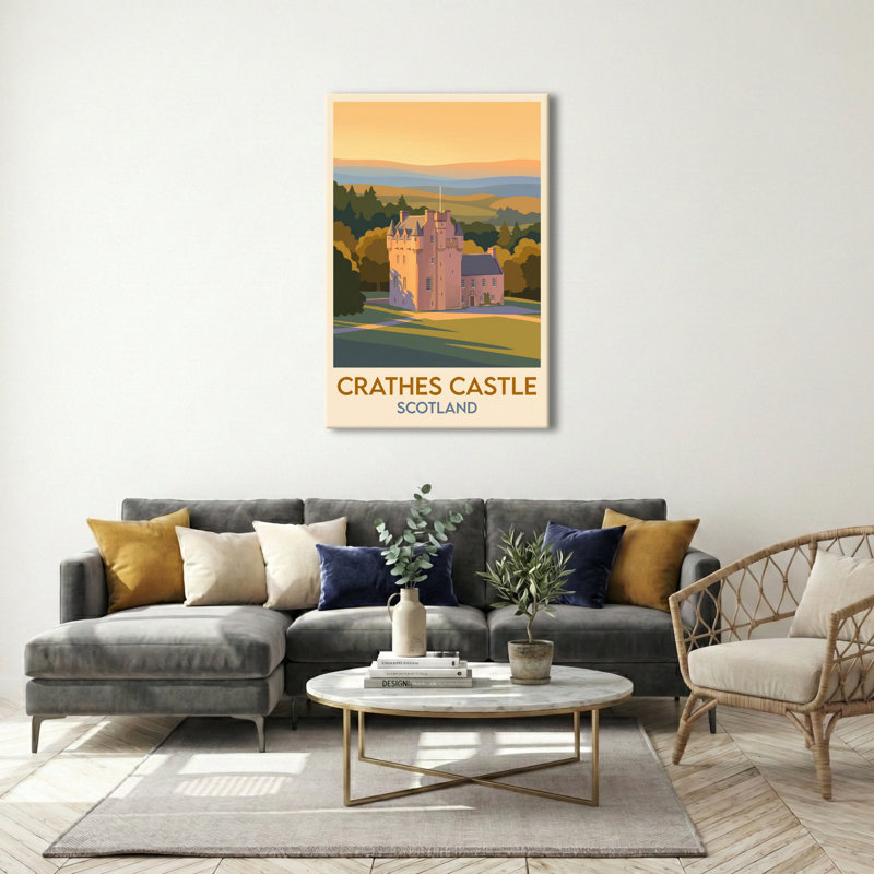 Crathes Castle, Scotland - Romantic Travel Poster Of Aberdeenshire Tower And Walled Garden. Giclee Print On Wrapped Canvas. Wall Art, Home Decor - Castles & Palaces, Scotland - Wrapped Canvas Print