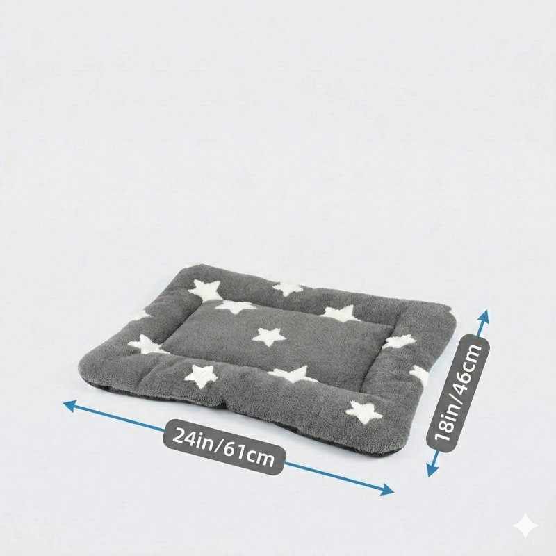 Coussin de chenil pour petits chiens, lit de caisse lavable à la machine avec motif d'étoile décoratif, coussin de repos pour chiot plat et chaton ultra-doux avec base antidérapante, abat-jour gris, dimensions 24 par 18 pouces