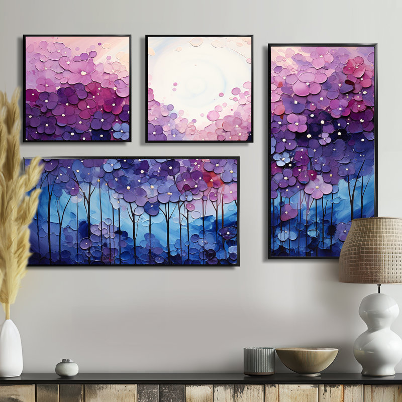 Indigo Dreams II - jaune, reproduction d'art moderne sur toile, ensemble de 4, Impression encadrée sans passe-partout, Noir