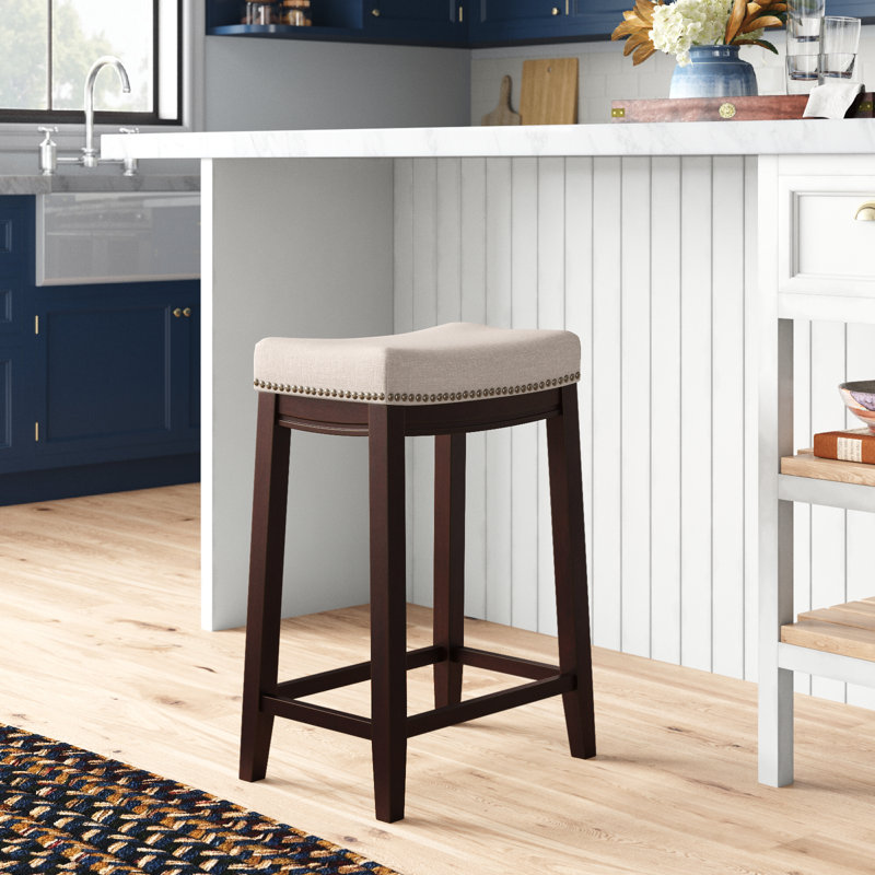 Bartonville Counter & Bar Solid Wood Backless Stool with Upholstered Seat, Counter Stool (26.5" Seat Height)